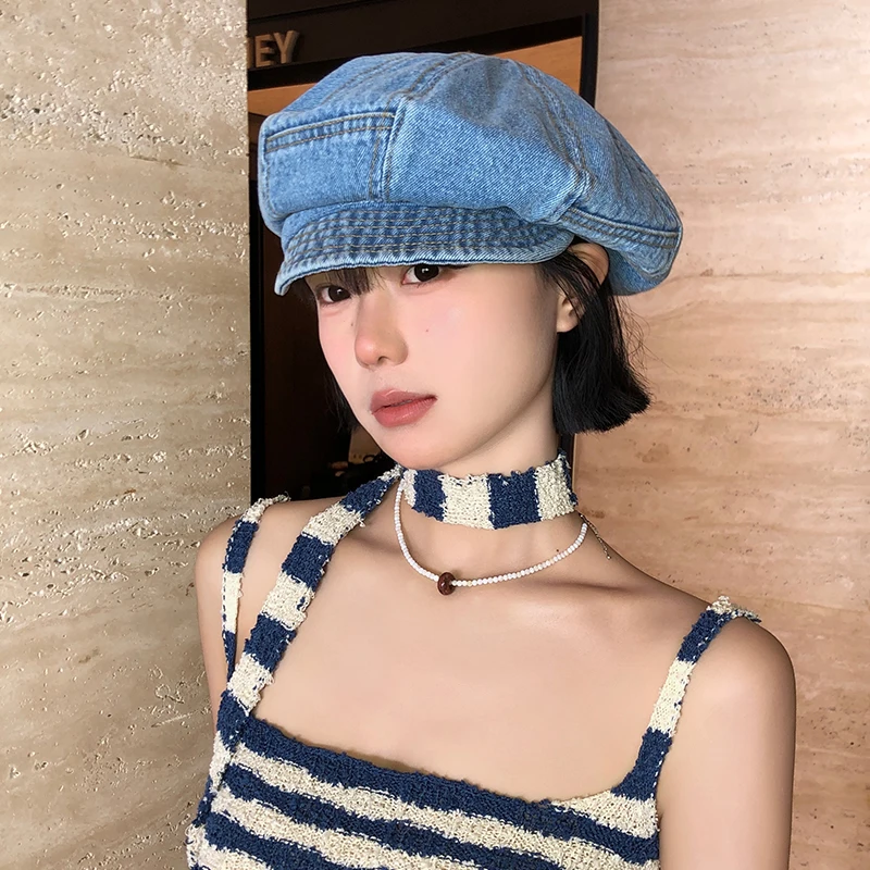 High Quality Retro Denim Cloud Beret Women's Spring and Summer