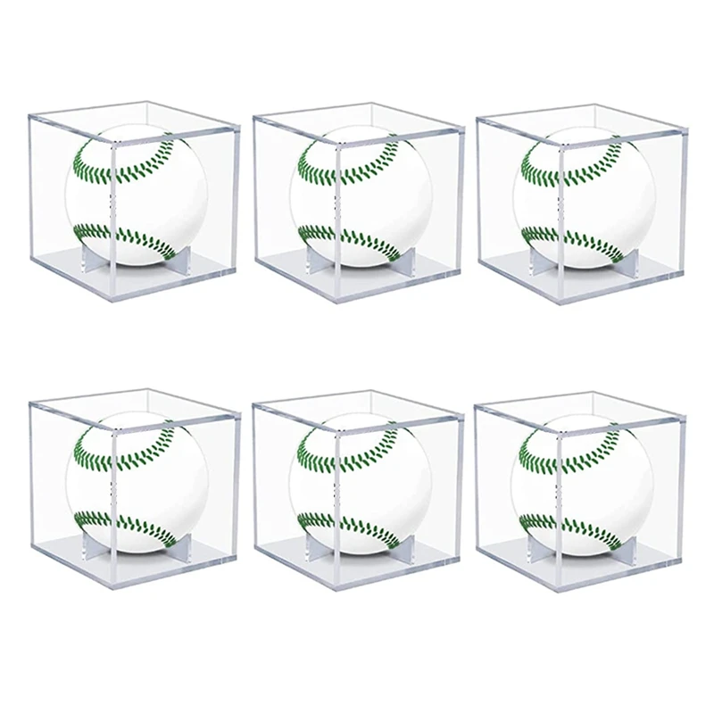 6Pcs Baseball Display Case,UV Protected Acrylic Display Box,Clear