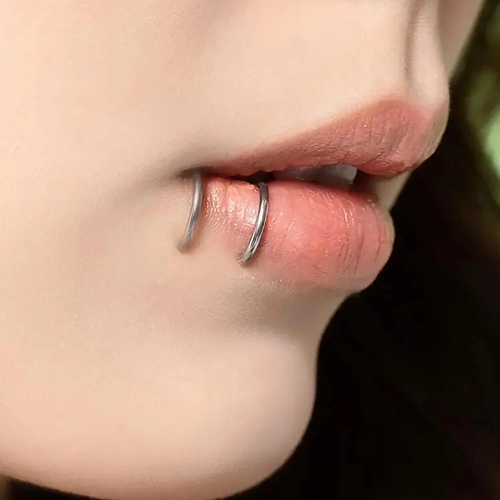 Ear clip earrings clip earrings ear clip ear accessories 2pcs Minimalist Ear Clip Women's Fake Piercing Jewelry Ear Septum Cartilage Clip Stainless Steel Lip Ring Girl Jewelry Set