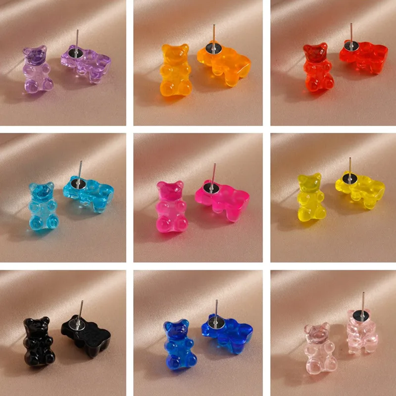Dos desenhos animados Gummy Bear Brincos para Mulheres Candy Colors Animal Dangle Gancho Brincos Femme Girls Party Jewelry Presentes