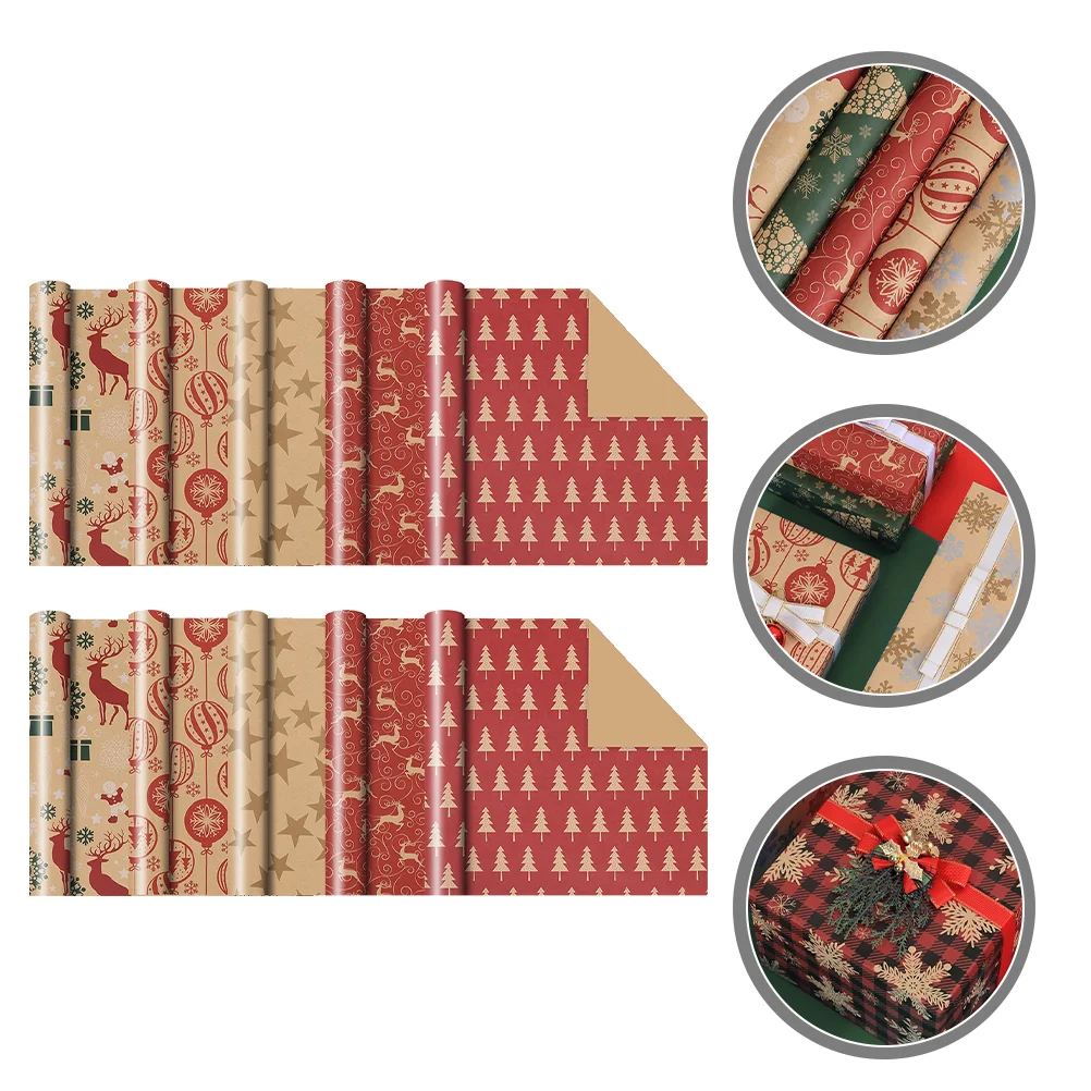 

10 Rolls Kraft Paper Lovely Christmas Gift Retro Gifts Durable Wrapping for Flowers Themed Packing