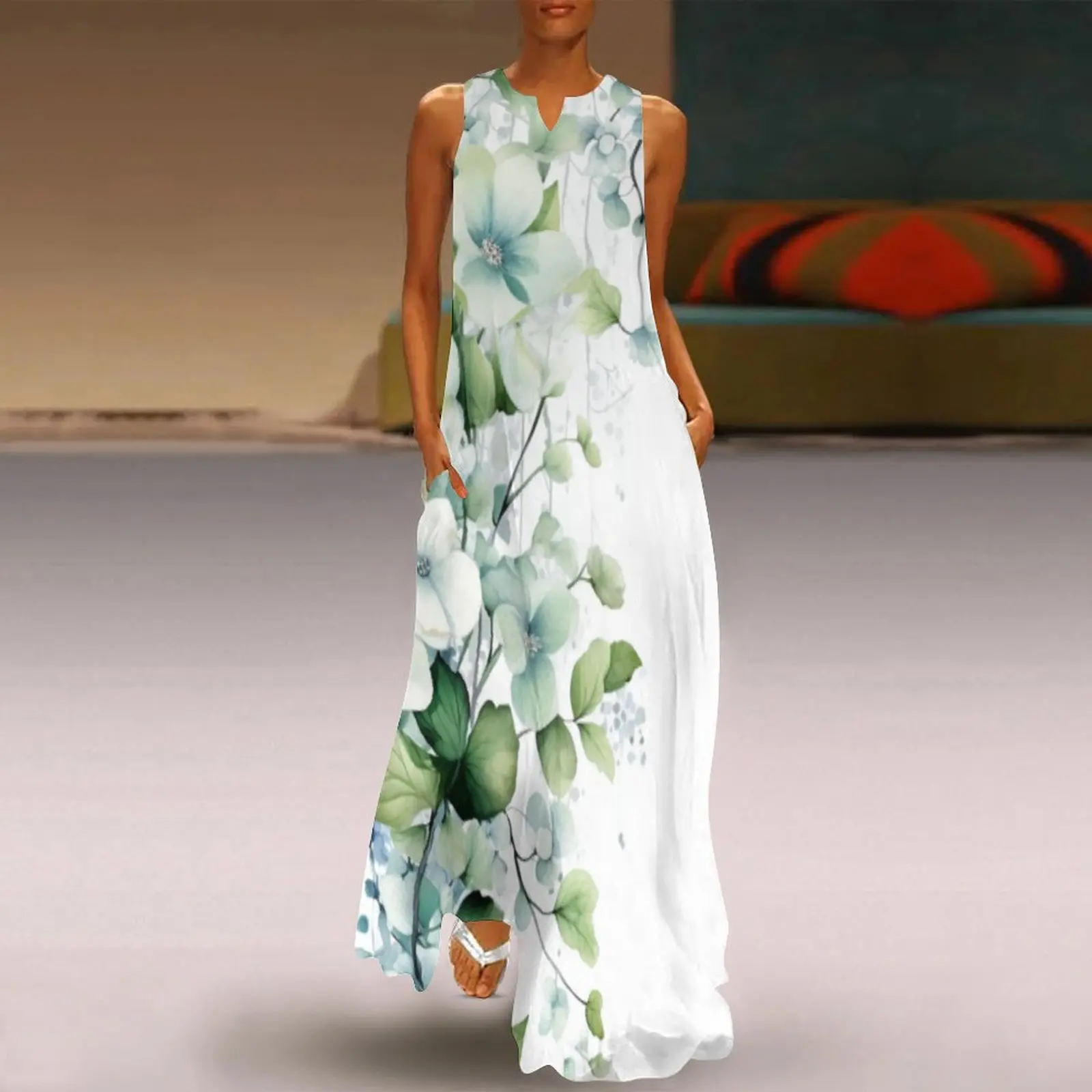 

Summer Women's Sexy Dress Vintage Dresses For Women 2023 Ink Floral Print Boho Vintage Dress