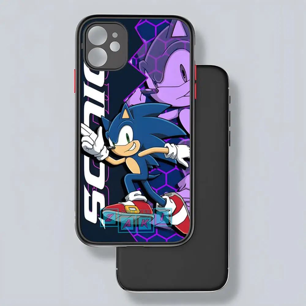 thumbnail image 1 of Funda de teléfono con dibujos animados de anime S-Sonics Hedgehog, parte trasera transparente mate para iPhone 15, 14, 13, 12, 11 Pro Max, X, XR, XS, 8, SE, Mini Plus, 1 of 4