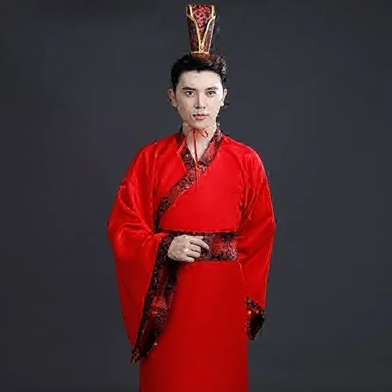 Ancient Chinese Costume Men Traditional Chinese Dance Clothing for Women Long Sleeve Hanfu Satin Robe Dress Boy Qing Dynasty