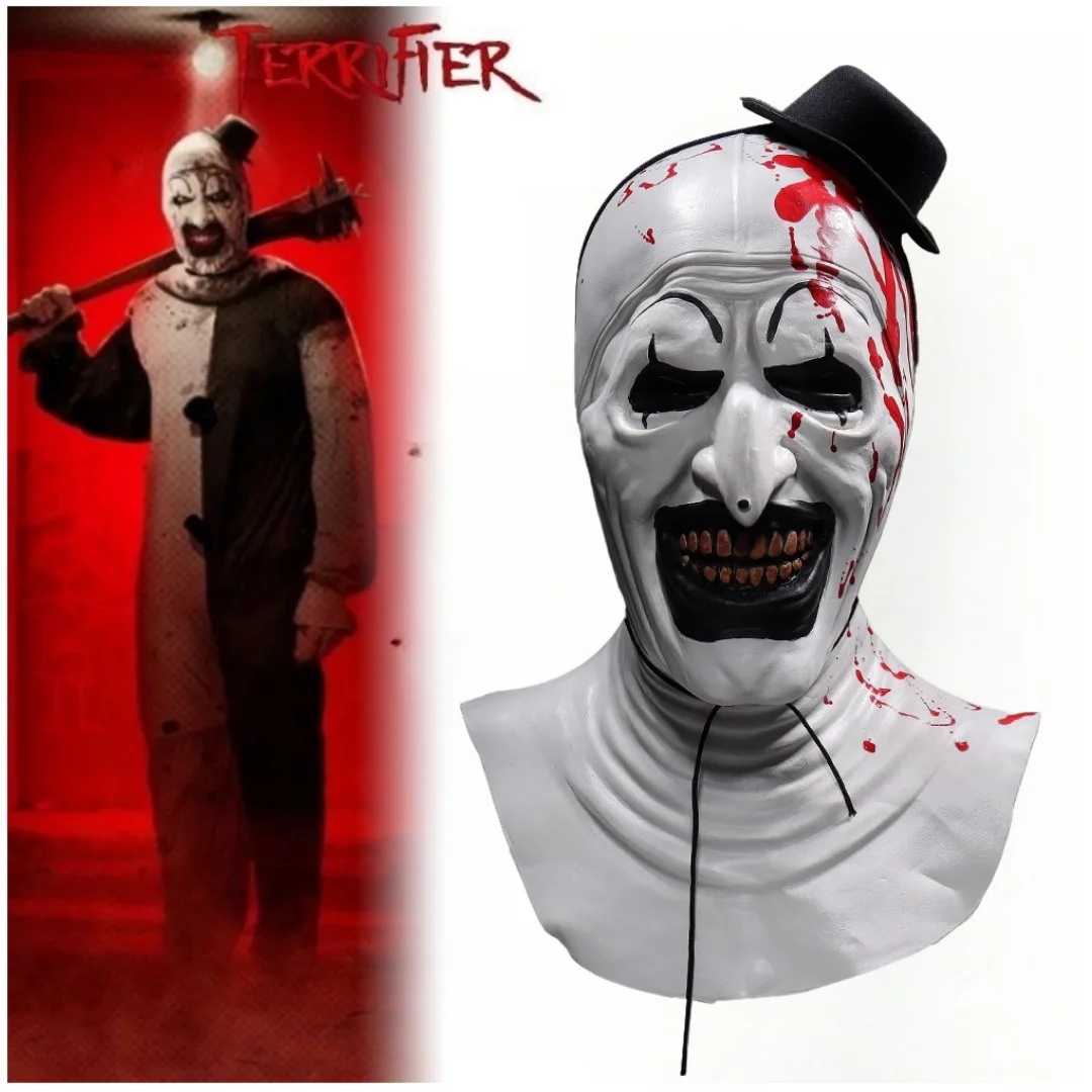 Masque Horreur Terrifier Halloween Avec Foulard Et Chapeau - Masque Latex Effrayant Sanglant