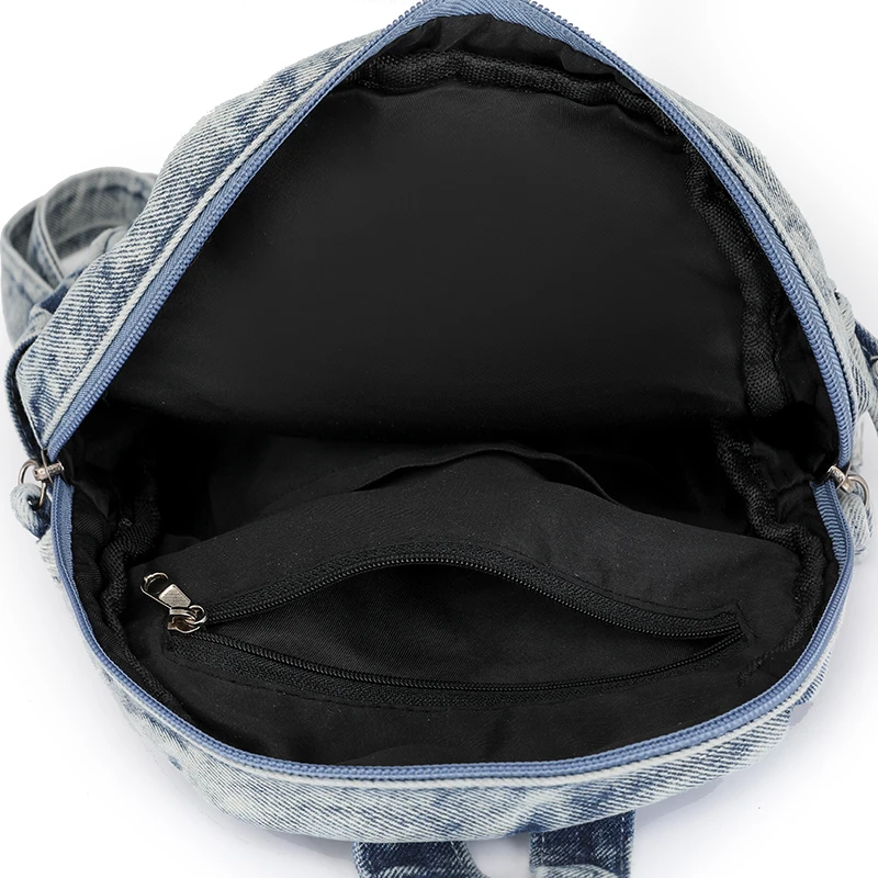 Zaini in Denim lavato piccola tela per il tempo libero o borse da viaggio pacchetti da donna moda stile Preppy zaini piccoli borse per libri di stoffa - immagine 6