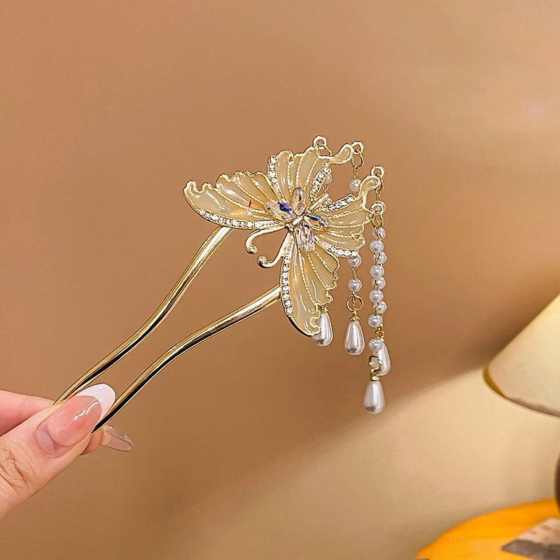 5 stücke Metall U Form Haar Gabel Frauen Elegante Perle Quasten Haar Sticks Schmetterling Haarnadel Mode Haar Zubehör Weibliche headwear – Detail 8