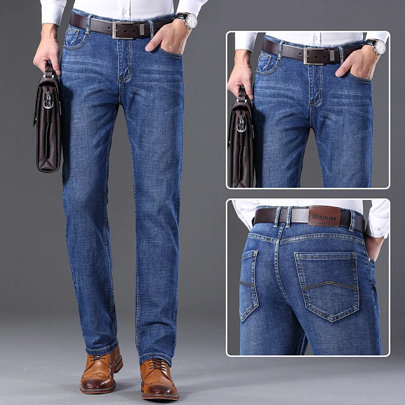 WTHINLEE New Casual Jeans Men's Fashion Business Straight Denim Trousers Blue Gray Brand Clothing Classic Stretch Work Pants 5