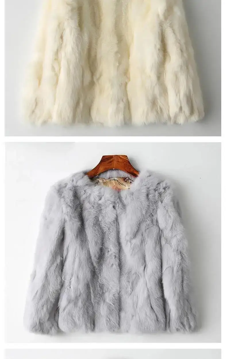 Rabbit Fur Coat - Women's Slim Fit Cardigan, High Waist Long Sleeve Jacket