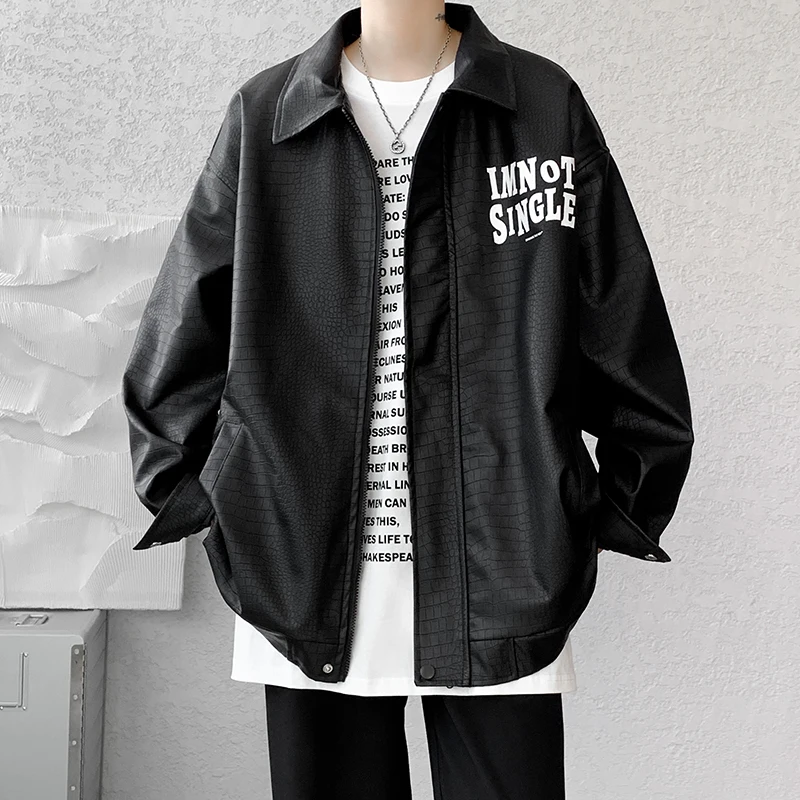 

Autumn and Winter New Windproof Mens Leather Jacket Crocodile Leather Jacket Male Printed Hong Kong Style Jacket Men High Street
