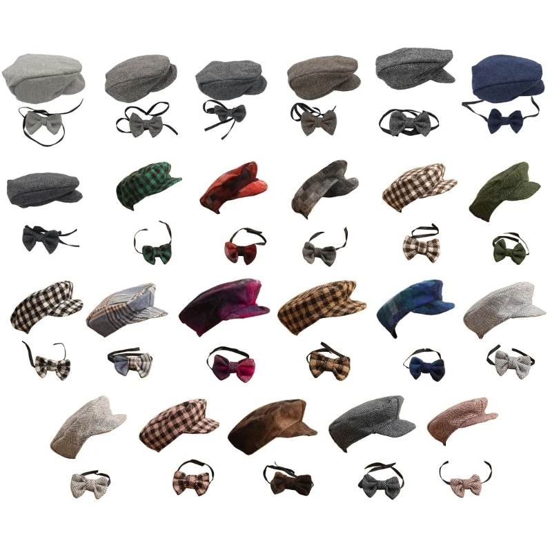 

77HD Newborn Photography Props Infant Baby Boy Hat Tie Photo Gentleman Outfits