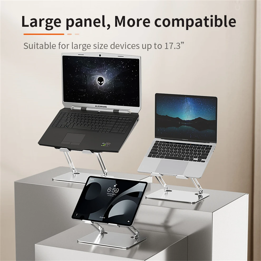 Metal Basics Ergonomic and Foldable Laptop Stand for Desk Adjustable Riser Fits all Laptops and Notebooks Stand Silver