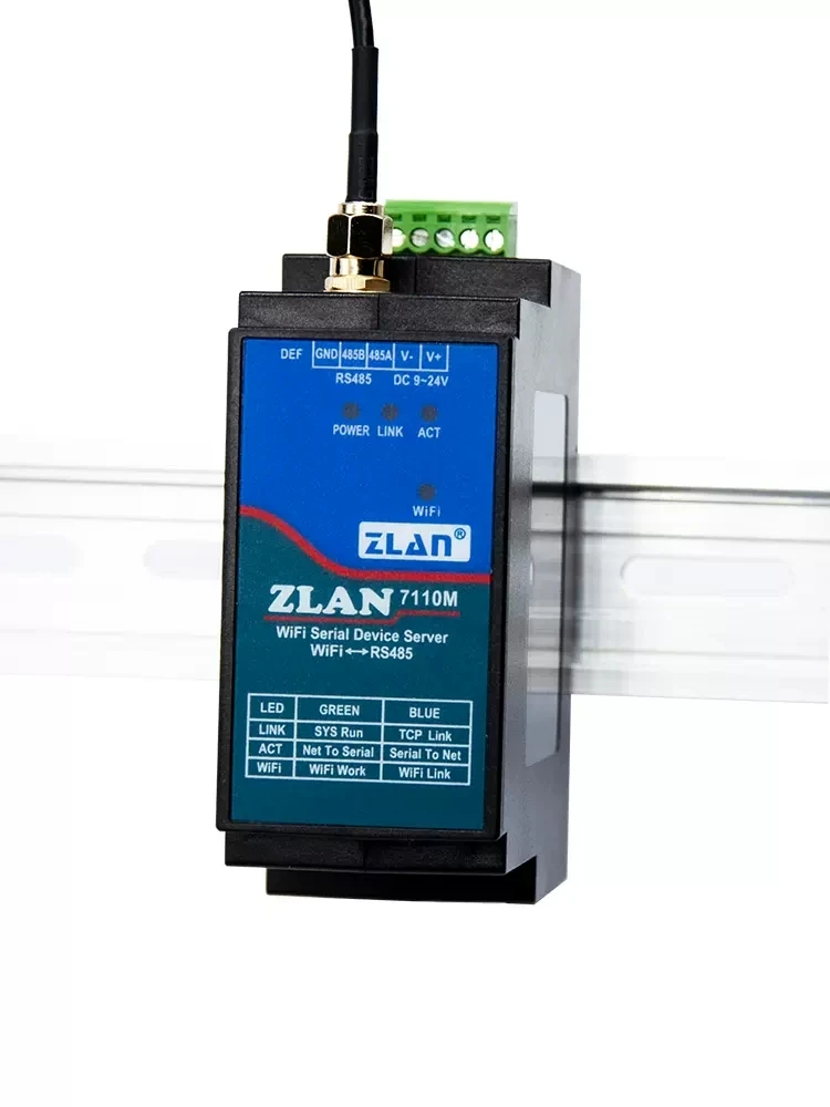 ZLAN7110M Din 레일 직렬 포트 RS485-WiFi 변환기 장치 IOT 서버 지원 Modbus MQTT