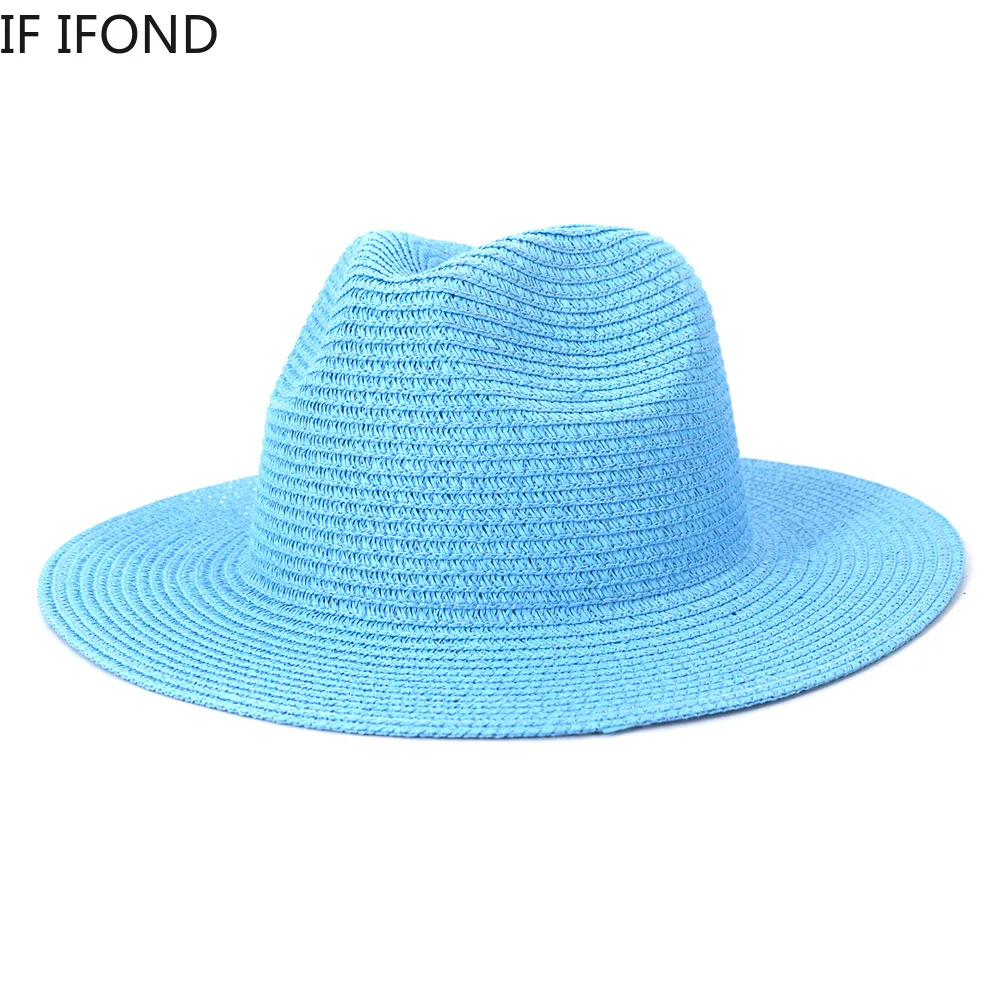 Wholesale Sun Hats Men Women Summer Panama Wide Brim Straw Hats Fashion Colorful Outdoor Jazz Beach Sun Protective Cap 6