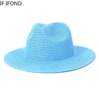 Wholesale Sun Hats Men Women Summer Panama Wide Brim Straw Hats Fashion Colorful Outdoor Jazz Beach Sun Protective Cap 6