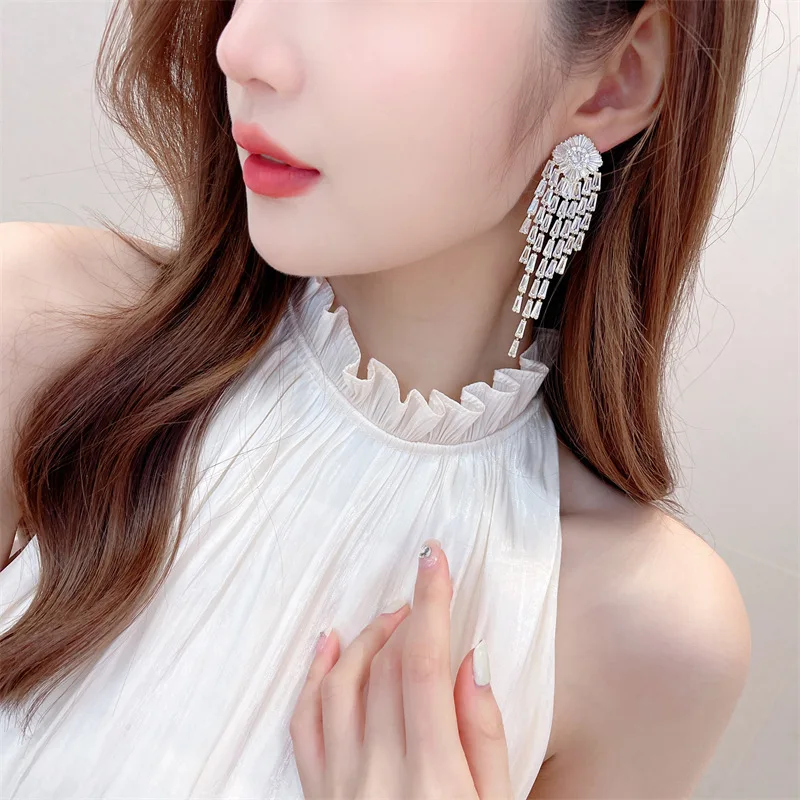 Gold Plated Jewelry for Women Long Tassel Dangle Earrings 925 Silver Needle Summer Fashion Temperament Wedding Bridal Earings