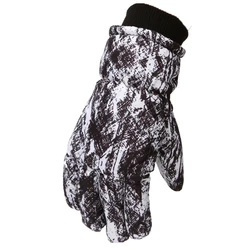Children's Winter Snow Gloves - Warm, Waterproof, and Windproof Mittens - L 7 to 12 years (Black White)