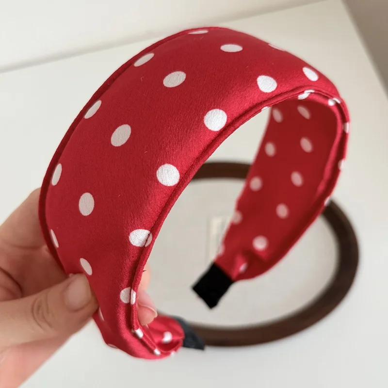 Korea Mode Red Dot große Haargummi Für Frauen Elastische Seide Haargummi Mädchen Satin Haar Gummibänder Breite Dot Stirnbänder – Detail 9
