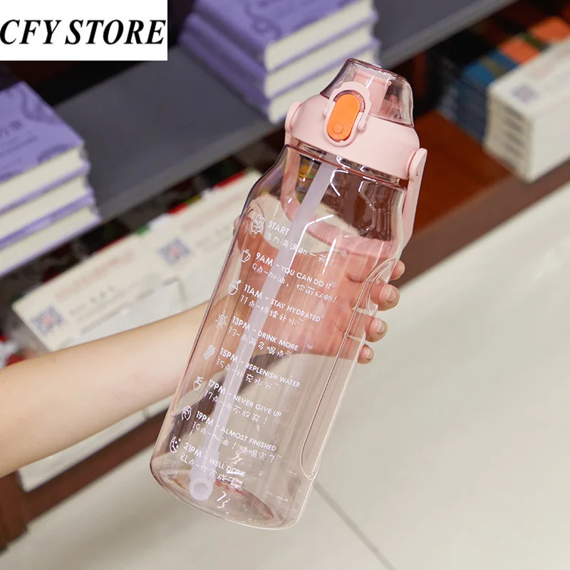 2L Large Capacity Portable Plastic Water Bottles with Time Tips Outdoor Sports Bottle Leak-proof Bike Climbing |