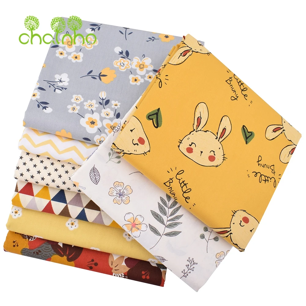 Chainho,Printed Twill Weave Cotton Fabric,DIY Sewing Quilting MaterialPatchwork Cloth,Little Bunny Series,8 Designs,15C135