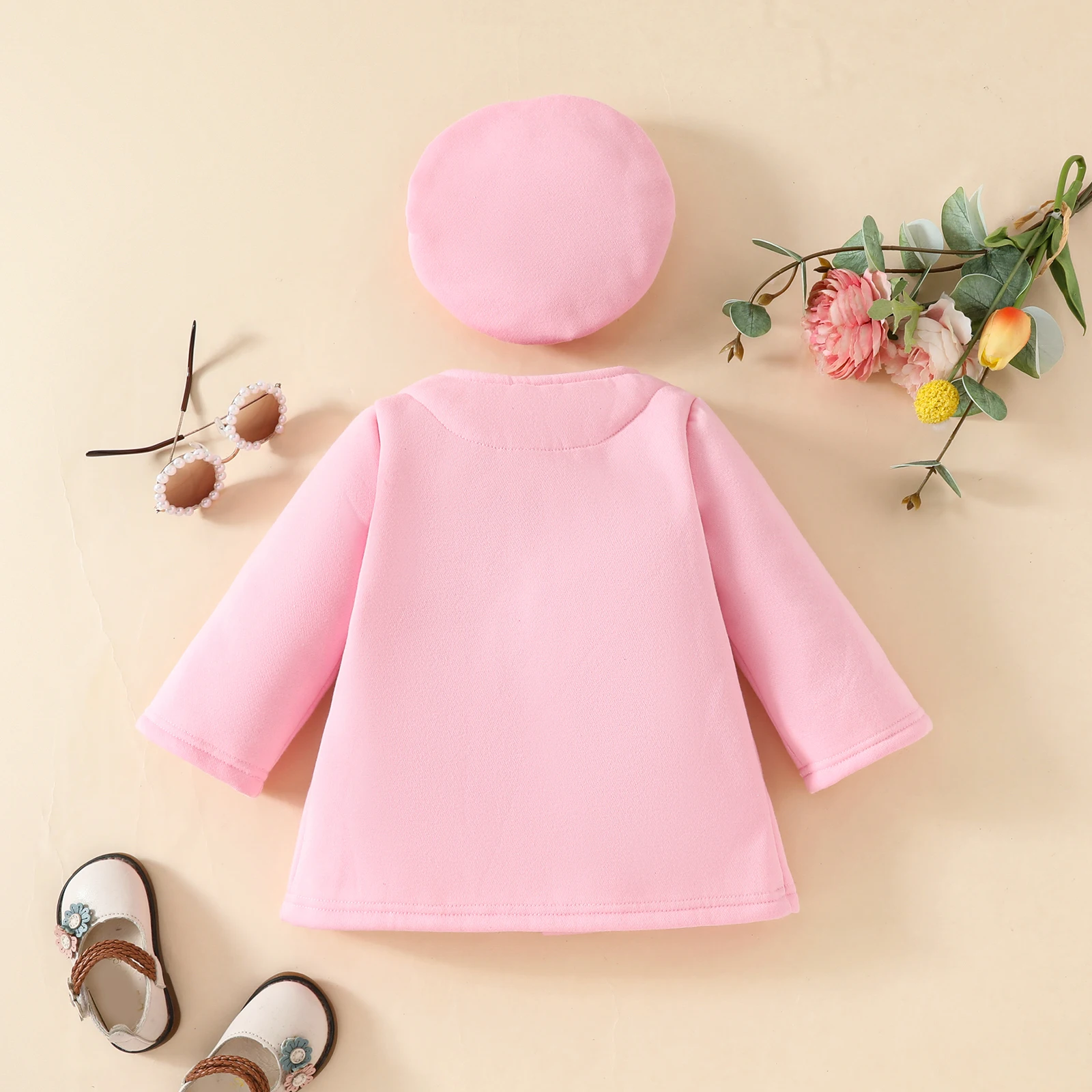 Autumn and winter baby girl bows decorated solid color fashion coat baby coat