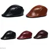 Man Berets Leather British Vintage Flat Caps New Male Solid Gray Black Spring Autumn Winter Adjustable Driver Hats 2