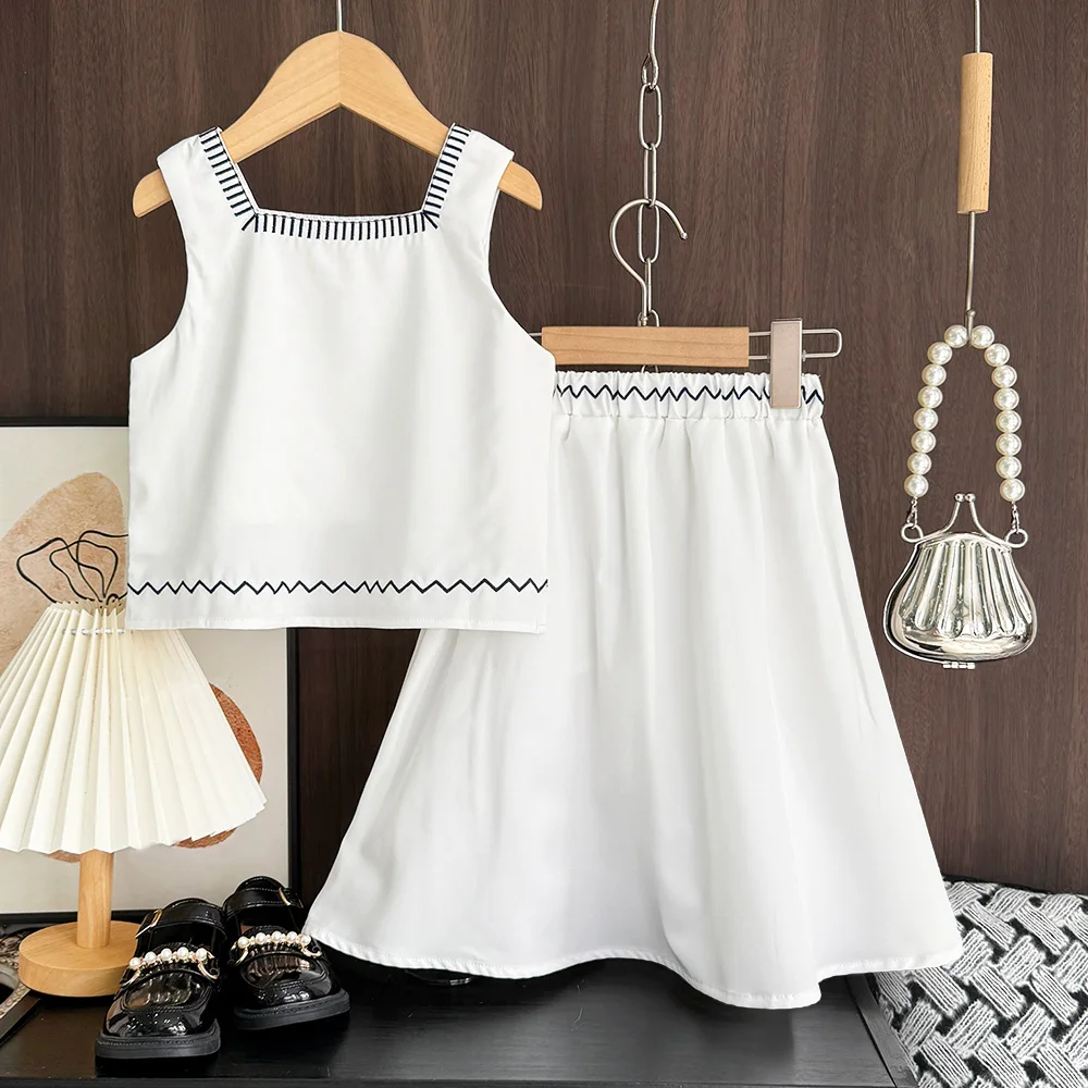 سترة علوية ومطرزة بدون أكمام وتنورة للفتيات ، مجمو...