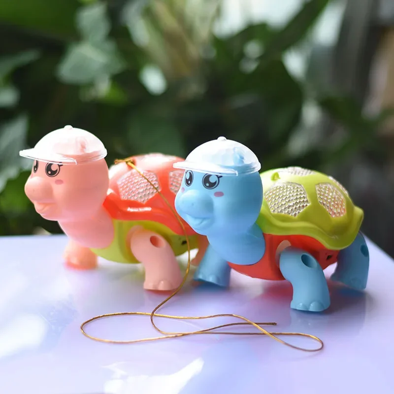 Child Electronic Pets Cartoon Cute Little Turtle Pull-wire Walking Toy With Light Music Small Animal Baby Learning Crawling Toys 3