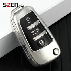 Premium Leather TPU Car Key Cover Case - Stylish and Durable Key Fob Shell Accessories (Silver)