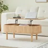 Fluted Lift Top Coffee Table with Hidden Compartment, Fully Assembled Wooden Center Table, Modern Oval Lift Tabletop 1