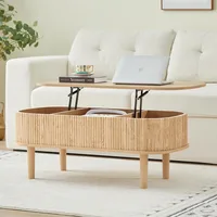 Fluted Lift Top Coffee Table with Hidden Compartment, Fully Assembled Wooden Center Table, Modern Oval Lift Tabletop 1