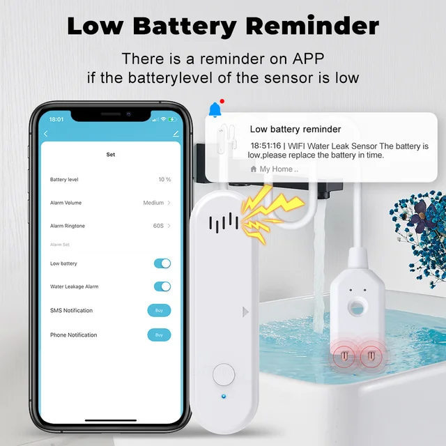 Tuya Smart WiFi Water Leak Sensor Water Overflow Level Detector 80dB Sound Alarm System Flood Leakage Sensor Remote Monitor 4