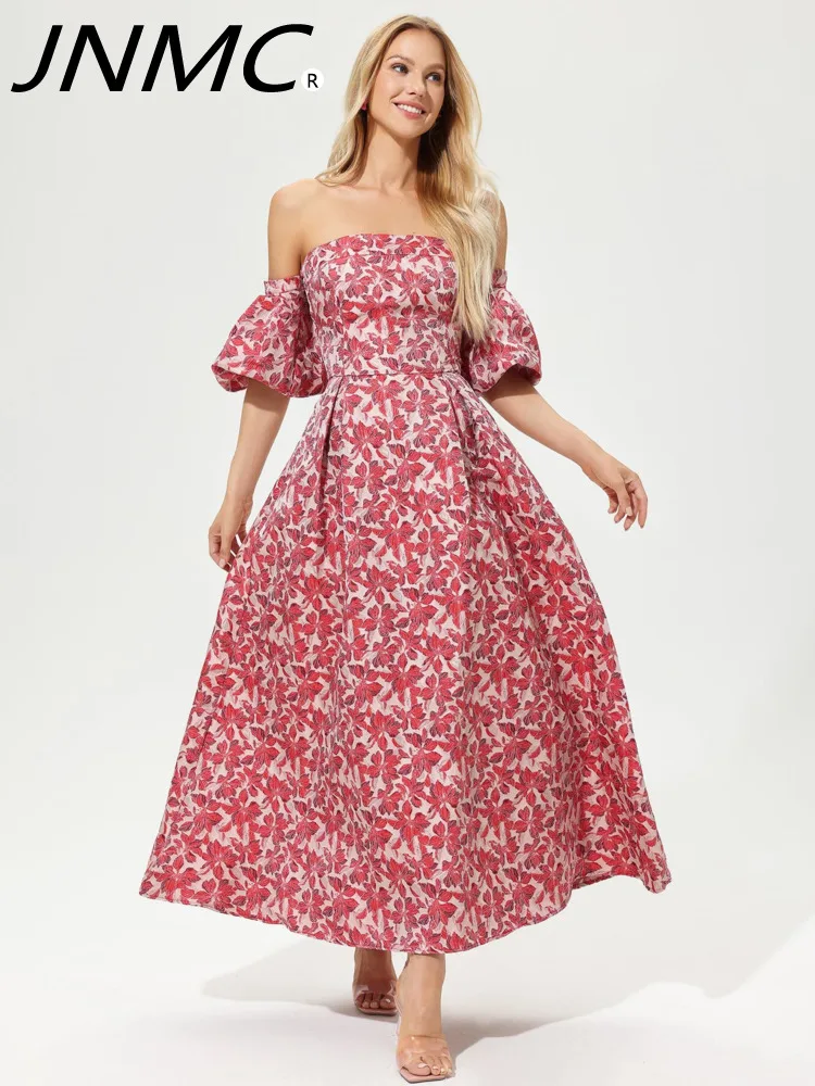 

JNMC 2024 Ladies Printed Lantern Sleeve Maxi Dress Flower Floral Garden Party Dress Tea Party Dress Y2k Tiered Formal Dresses