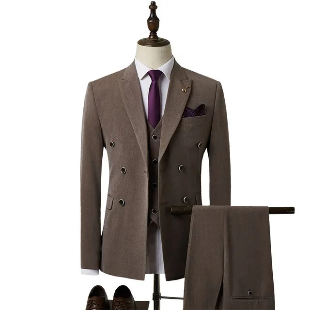 Elegant Grey Formal Business Men Suits High Quality Slim Fit Fashion Blazer Hombre Groom Tuxedo Custom 3 Piece Set Costume Homme