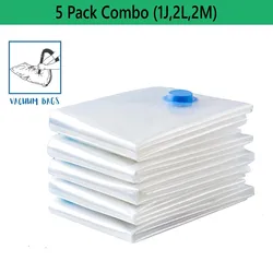 Space-Saving Vacuum Storage Bags for Bedding and Travel, 5-Pack Compression Organizer (5 Combo Only Bags)