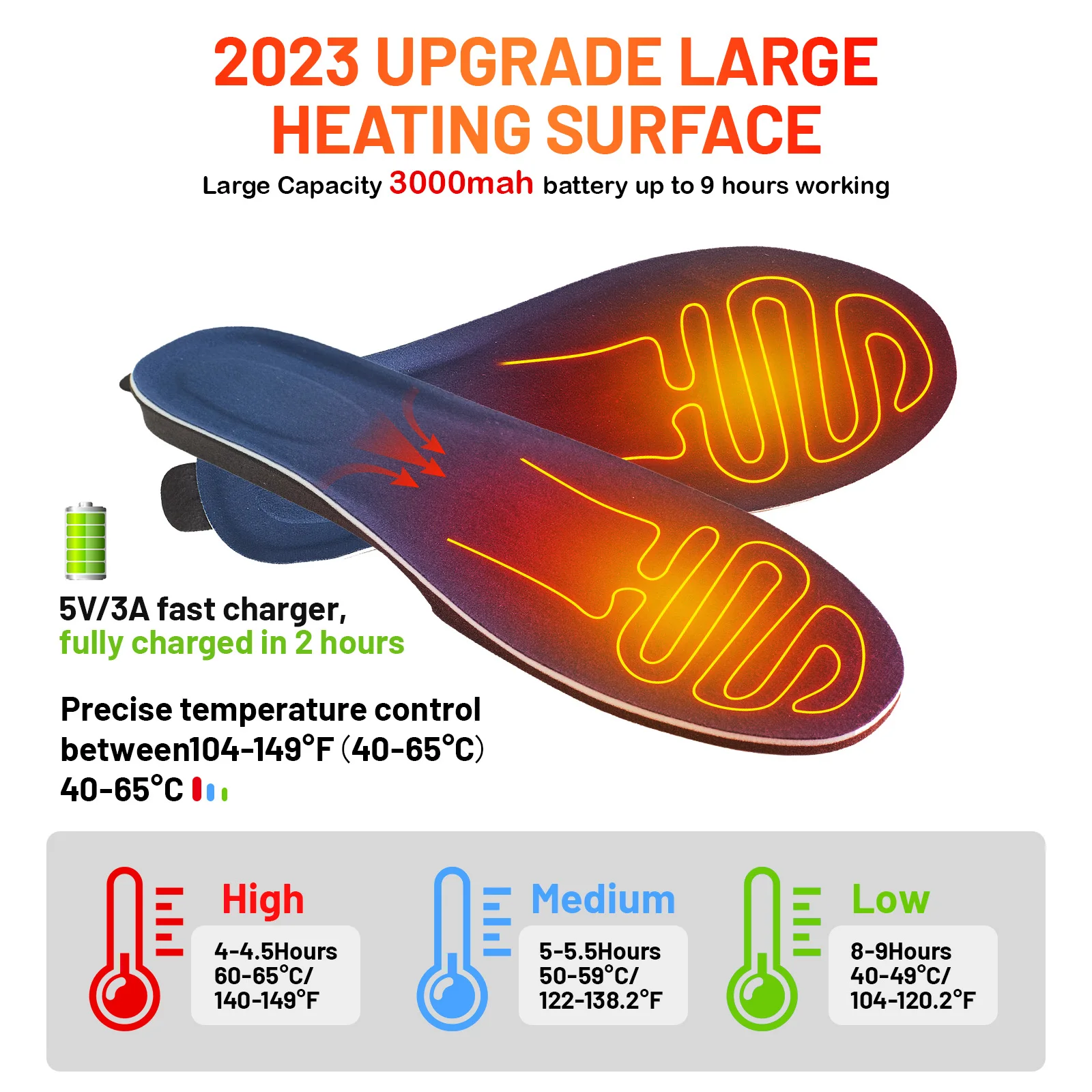 

Heated Insoles USB Winter Foot Warmer 3000mah Power LED Digital Display Remote Control Camping, Heated Insoles