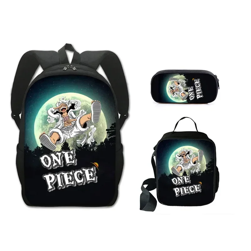

New One Piece Luffy Gear5 Anime Student School Bag Pencil Bag Lunch Bag Backpack Three-piece Set