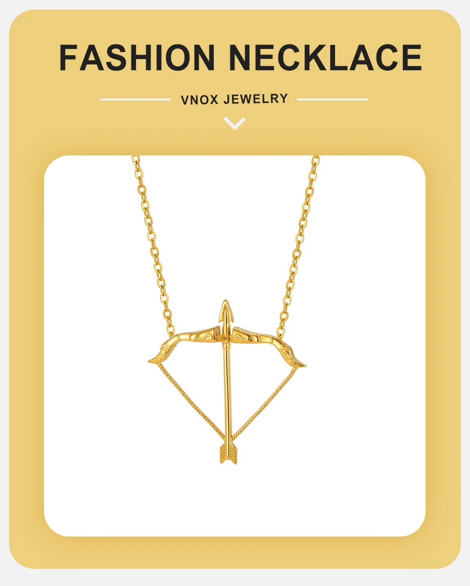 Vnox Bogen und Pfeil Anhänger Verstellbare Halskette, Edelstahl Bogenschützen-Halsketten, Schütze Sternzeichen Charm Schmuck Geschenk für Männer Ihn – Detail 1