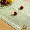 Green Table Runners Boho Rustic Tassels Farmhouse Braided Striped Cotton Linen for Dining Party Holiday Wedding Table Decoration 3