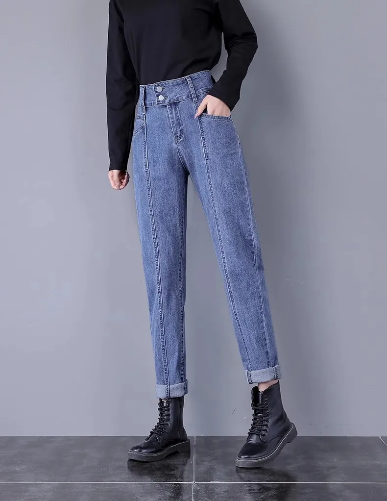 92-96cm Ankle-length Harem Jeans Women Casual Streetwear High Waist Denim Pants New Korean Baggy Vaqueros Straight Kot Pantolon
