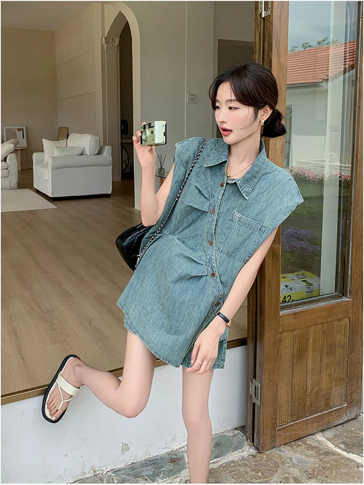 Classic Two Piece Summer Elegant Office Ladies Vintage Female Top Summer New Street Simple Casual Fashion Denim Shorts for Women