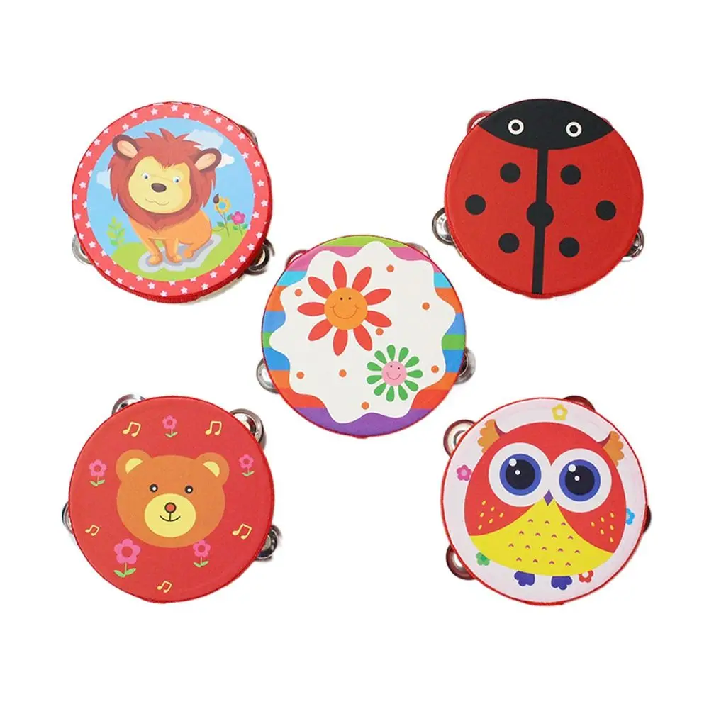 6 Inches Children Hand Drum Cartoon Pattern Tambourine Learning Music Toys Kids Bell Drum Baby Gifts
