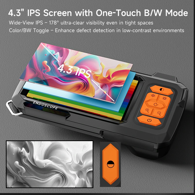 Endoscope Borescope 4.3" IPS Screen IP67 Waterproof Plumbing Camera 8MM Probe 2M-100M Single Dual Camera with Adjustable LEDs 4