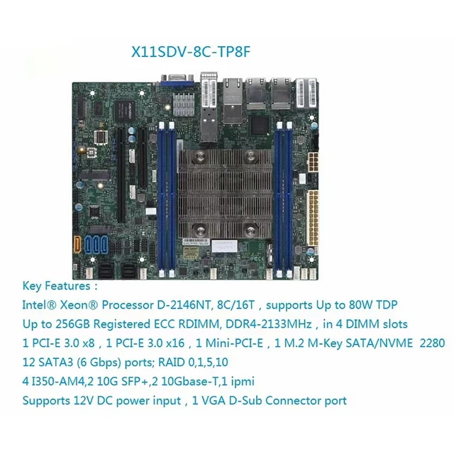 Новая материнская плата X11SDV-8C-TP8F для процессора Supermicro Xeon D-2146NT DDR4 PCI-E 3,0 SATA3 Flex ATX, высокое качество 2