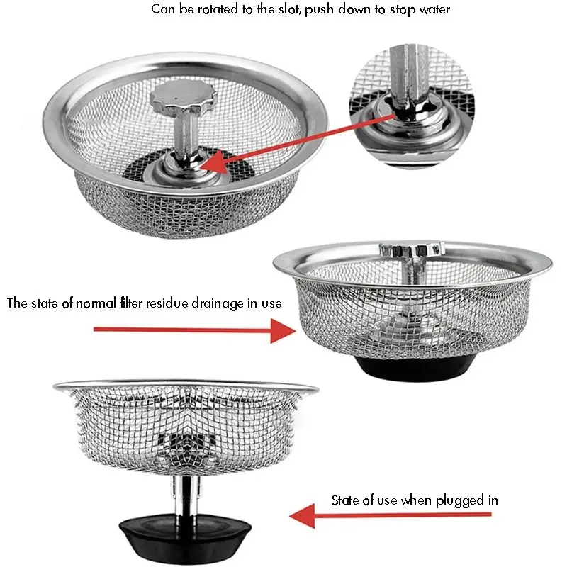 Kitchen Sink Strainer Stopper 2-in-1 Stainless Steel Strainer Filter Kitchen Sink Drain and Stopper 83mm Diameter