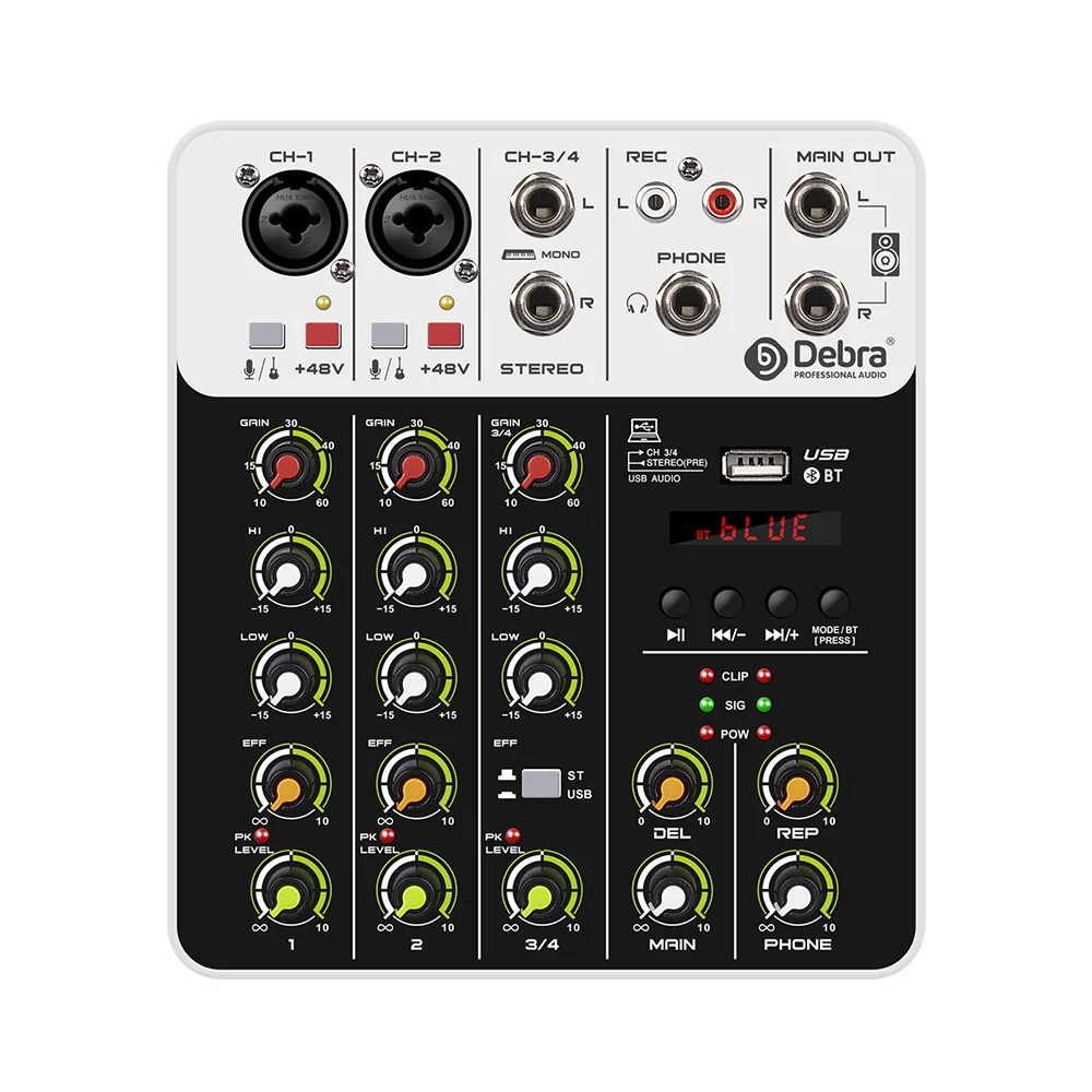 V4 V8 4/8Channels Audio Mixer Bluetooth USB 48V Phantom Power Delay Repaeat Effect For Sound Mixing Console PC Recording audio mixer