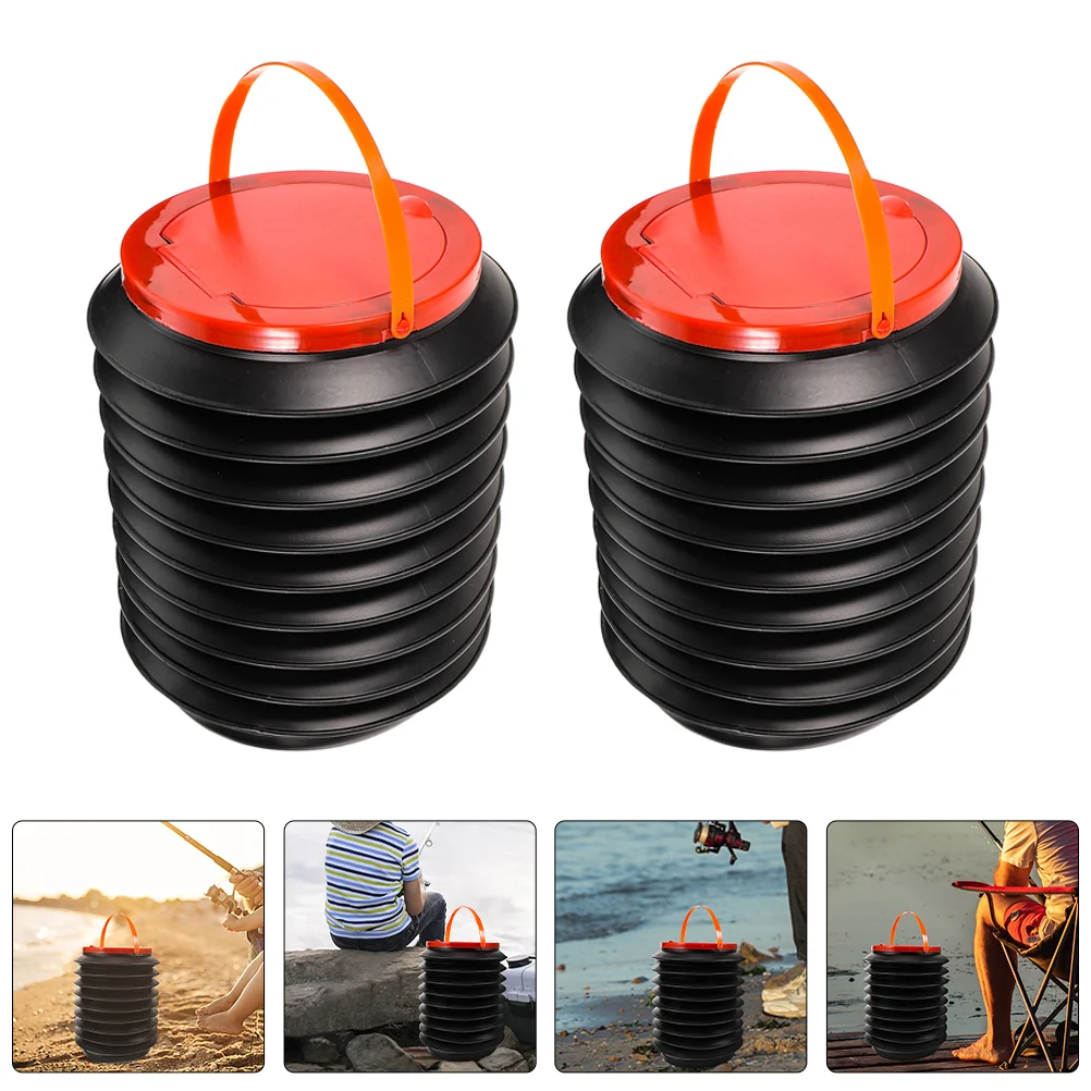 

2 Pcs Folding Trash Can Garbage Pail Garden Bucket Food Gardening Outdoor Storage Leaf Holder Plastic Portable Horticulture