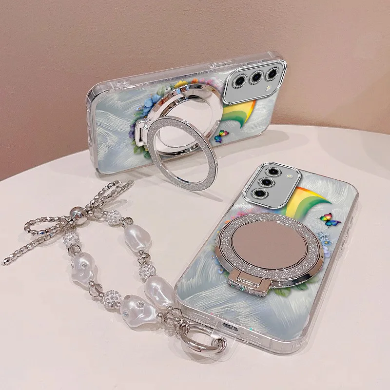 Vibrant Rainbow Phone Case Set with Lanyard and Stand