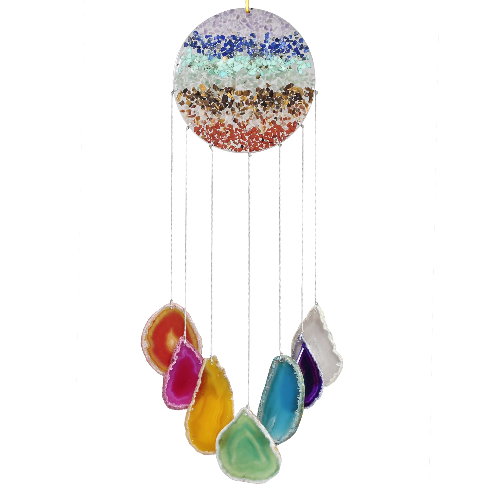 

TUMBEELLUWA Healing Stained Agate Slices Wind Chimes Reiki Crystal Gravels Resin Slice Window Car Hanging Ornaments Room Decor