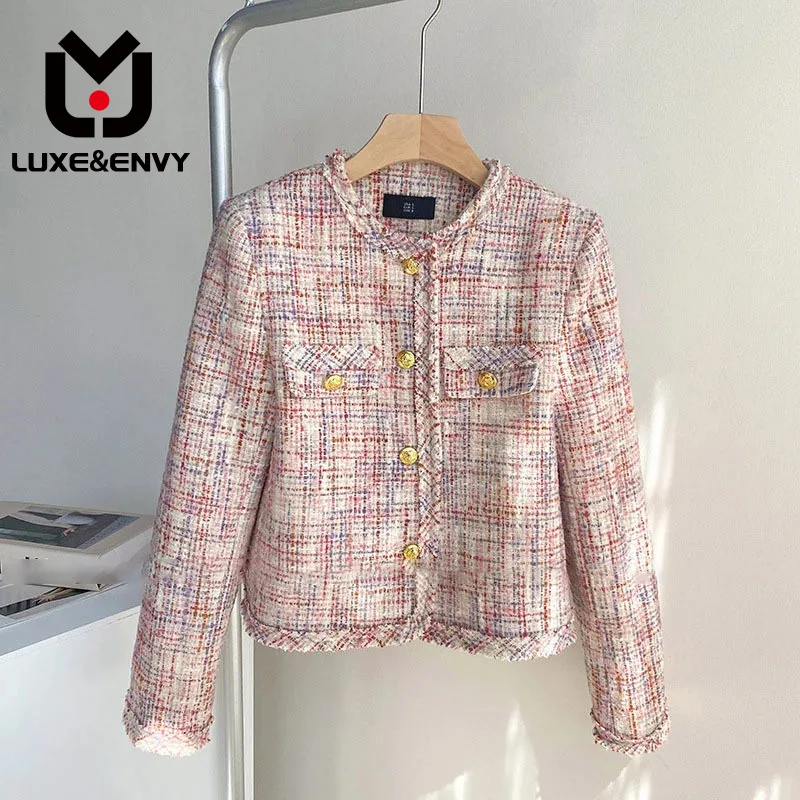 

LUXE&ENVY Short Style Small Fragrance Coat Spring Celebrity Temperament Tweed Cardigan Korean Version Foreign Style 2023 Autumn